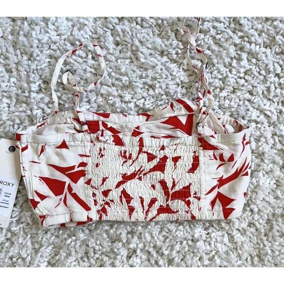 Roxy Womens NWT Crop Tank Red & Cream Abstract Print Top Adjustable Straps XS - Picture 5 of 7